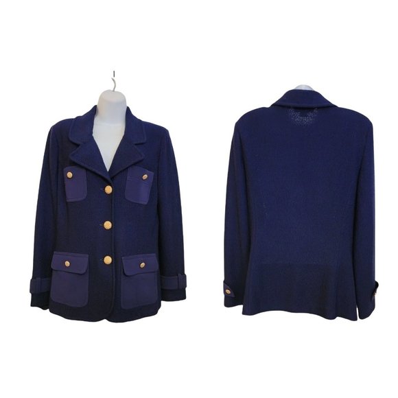 St. John Spring of 2011 3 Button Navy Blue Cardigan Size 10 made in USA - Picture 1 of 8